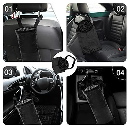 2 Pcs Car Trash Bag Car Trash Can Hanging Back Seat Car, Car Garbage Bag with Storage Pockets, Washable Eco-Friendly Car Garbage Can for Outdoor Traveling & Home Use (Black)
