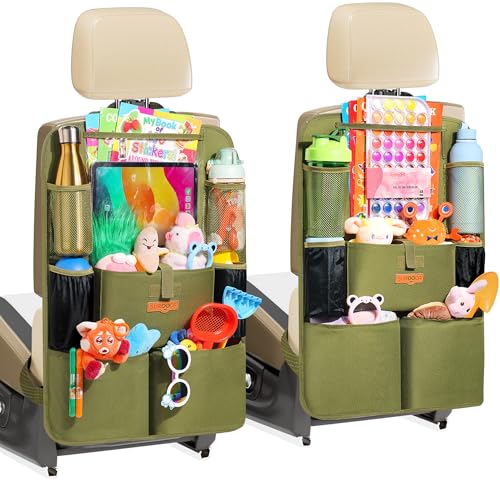 SURDOCA Car Organizers and Storage, Upgraded Car Seat Organizer with 11-inch Touch Screen Tablet Holder, Backseat Car Organizer with 8 Pockets, Car Seat Protector Road Trip Essentials for Kids - color: ArmyGreen, size: 2pcs