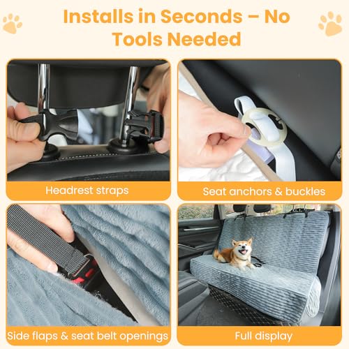 Dog Car Seat Cover for Front or Back Seat, Soft Flannel Pet Car Seat Protector with Waterproof Layer, Non-Slip Washable Dog Car Bed Mat for Travel (Bluegrey Back Seat) - size: BlueGrey Back Seat