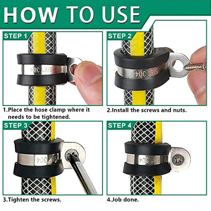 OURU 110PCS Cable Clamps Assortment Kit,10 Sizes—1/4" 5/16" 3/8" 1/2" 5/8" 3/4" 1" 1-1/4" 1-1/2" 1-3/4" Stainless Steel Rubber Coated Cushioned Insulated Cable Clamp,Automotive Wire Pipe Clamps - size: 110PCS KIT