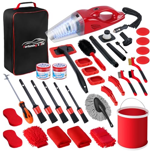 37PCS Car Detailing Kit Interior Cleaner, Auto Detailing Kit, Car Vacuum Car Interior Detailing Kit, Car Wash Kit with Bucket Detailing Brush Set Car Accessories for Motorcycle, Cars, Bikes, Wheels - color: 37PCS