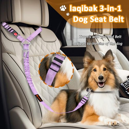 Removable Dog Seat Belt Harness for Car, 3 in 1 Pet Dog Car Seatbelt Leash, Retractable Restraint Secures to Vehicle Headrest & Adjustable Reflective Bungee Dog Seatbelt Tether, Purple and Black - color: Black+Purple