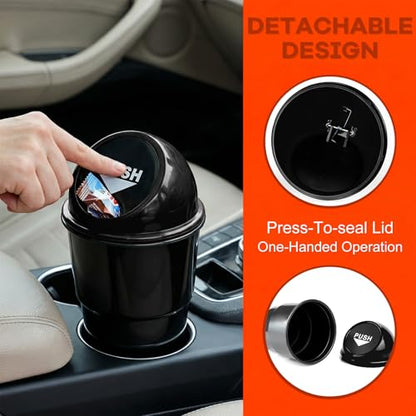 Cup Holder Trash Can for Car, Leakproof Vehicle Back Seat Garbage Can Mini Portable Trash Bin with Lid, Universal Smellproof Cup Holder Garbage Bin for Cars Trucks SUVs (Black) - color: Black