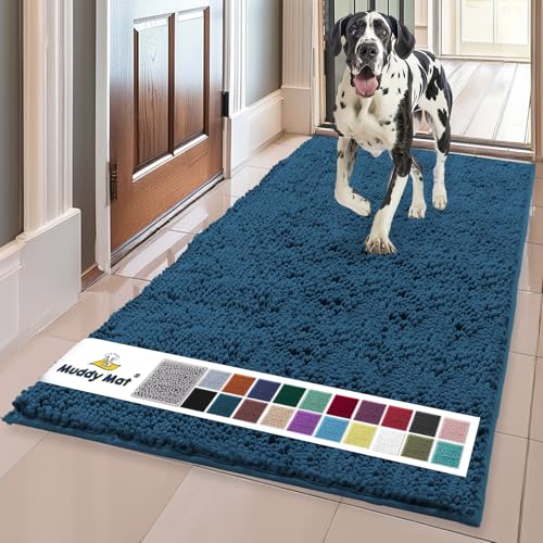 Muddy Mat® | Super Absorbent Door Mat Indoor, Microfiber Quick Dry Chenille Entryway Rug, Non-Slip Front Door Mat, Indoor Mats for Entryway, Machine Washable Pet Rug, Atlantic Blue 59"x24" - color: Atlantic Blue, size: 24" x 60"