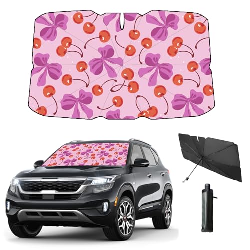 Windshield Sun Shade Umbrella for Car Front Window Sun Visor for Windshield Car Summer Accessories Protect Interior from UV Rays & Heat for Sedan, Compact SUV, Hatchbacks 57"*31" （Cherry） - color: Cherry