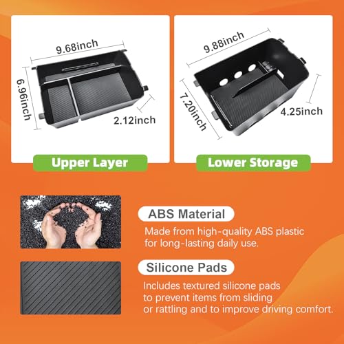 TACOBRO Center Console Organizer Compatible with 2026 Hyundai Palisade Console Tray ABS Plastic Armrest Storage Box with Rubber Pad 2026 Palisade Accessories (Upper and Lower)