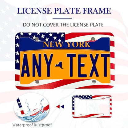 American Flag License Plate Frame Holder - 2 Pack Universal Aluminum US Flag Patriotic Car License Plate Frame with Screws Fasteners Caps, 8 Metal Car Valve Caps and 2 Cup Coaster - color: American flag A