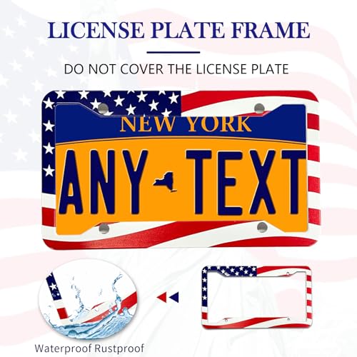 American Flag License Plate Frame Holder - 2 Pack Universal Aluminum US Flag Patriotic Car License Plate Frame with Screws Fasteners Caps, 8 Metal Car Valve Caps and 2 Cup Coaster - color: American flag A