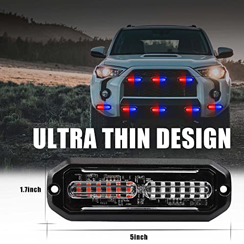 WINECO Red/Blue 8pcs Ultra Slim LED Emergency Strobe Police Lights, Surface Mount Grill Grille Hazard Safty Warning Flashing Light for Volunteer Trucks Vehicles - color: Red Blue