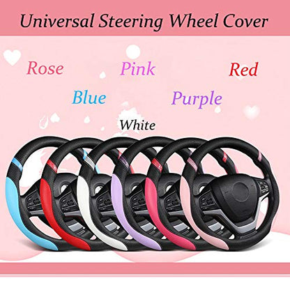 Steering Wheel Cover for Women Leather Universal Steering Wheel Cover for Car 15 inch (White) - color: White
