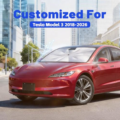 Car Windshield Sun Shade for Tesla Model 3 2018-2026 –[Reflective Coated Fabric] Sunshade Umbrella for Front Window, Car Shades Sun Visor Keep Car Cool and Protects Interior, 1:1 Exact Fit - size: For Tesla Model 3 2018-2026