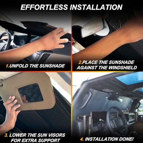 Auto Side Window Front Seat Reflective Sunshade Fit for Hummer EV 2022-2026 SUV/SUT, Side Window Front Seat Reflective Sunshade and Front Windshield Sun Shade, Foldable Sun Shield