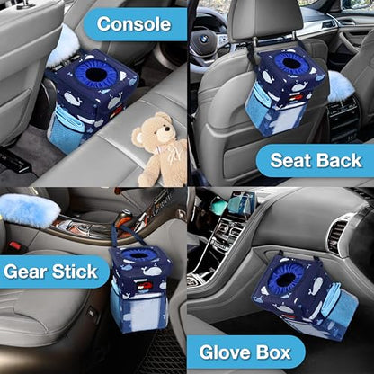 EPAuto Waterproof Car Trash Can with Lid and Storage Pockets, 1.8 Gallon, Blue - color: Blue