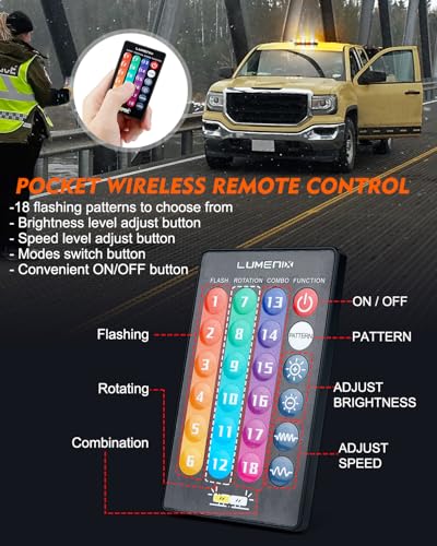 LUMENIX LED Roof Top Strobe Beacon Light Bar Rooftop Security Warning Emergency Flashing Plow Lights for Construction Vehicles Tow Commercial Trucks Postal Cars Snowplow - Amber White - color: Amber and White
