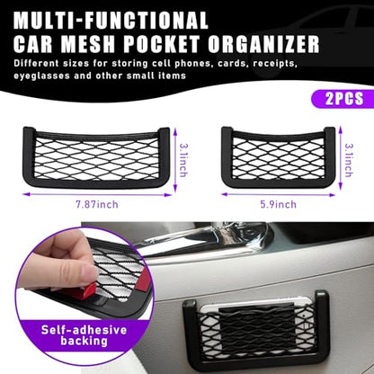 Dickno 2 PCS Car Pocket Phone Net, Universal Seat Side Storage Net Bag with Double Sided Tape, Automotive Frame Storage Net Pocket, Vehicle Interior Organizer for Phone Purse Bag - size: 2PCS