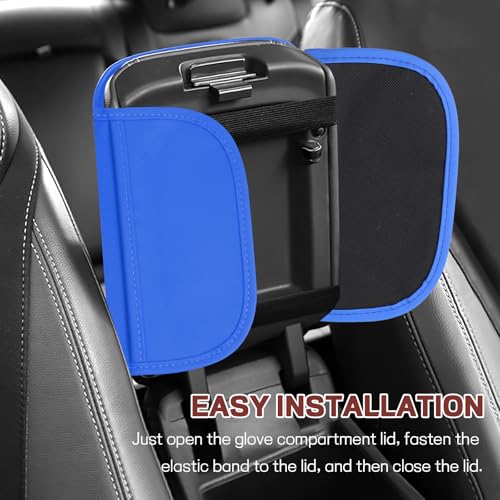 Car Center Console Cover, 12.48"×7.4" Carbon Fiber Leather Auto Armrest Cover, Vehicle Armrest Cushion Pad with Storage Pocket, Universal Arm Rest Protector Car Accessories (Blue) - color: Blue