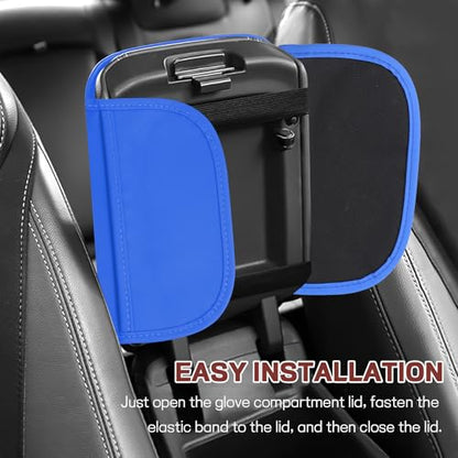 Car Center Console Cover, 12.48"×7.4" Carbon Fiber Leather Auto Armrest Cover, Vehicle Armrest Cushion Pad with Storage Pocket, Universal Arm Rest Protector Car Accessories (Blue) - color: Blue
