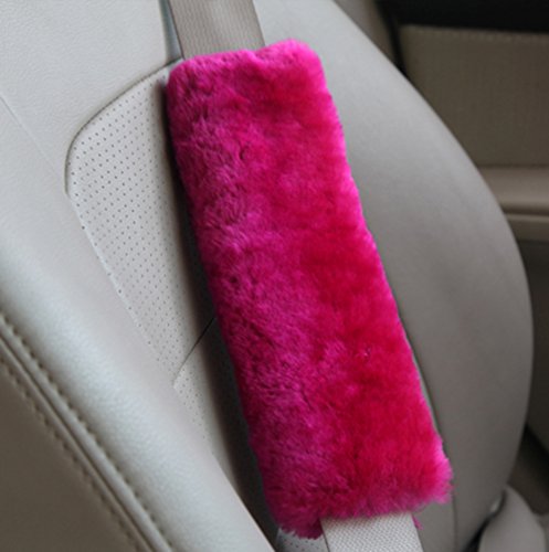 U&M 2 Pack Genuine Sheepskin Auto Seat Belt Cover for Adult Youth Kid Toddlers -Soft Warm Car, Truck, SUV, Camera Backpack Strap Shoulder Pad Wool Fluffy - color: rose red