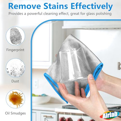 Airlab Glass Polishing Cloth Streak Free Miracle Microfiber Cleaning Cloth Lint Free Cleaning Rags for Glasses Kitchen Dish Mirrors Easy Clean, Pack of 6, 12" x 12", Sliver-Blue - color: Sliver-blue, Pack of 6