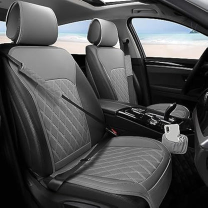Sanwom Front Car Seat Covers - Leather Seat Covers with Storage Pocket and Two Belt Pads, Anti-Slip Waterproof Universal Seat Covers for Cars Fit Cars Trucks SUV(Grey,2 Pack) - color: Grey