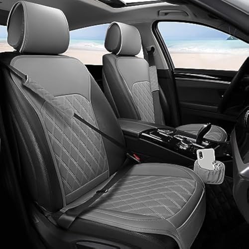 Sanwom Front Car Seat Covers - Leather Seat Covers with Storage Pocket and Two Belt Pads, Anti-Slip Waterproof Universal Seat Covers for Cars Fit Cars Trucks SUV(Grey,2 Pack) - color: Grey