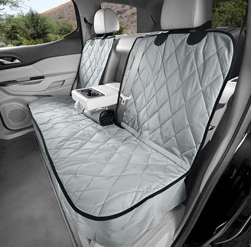 4Knines Dog Seat Cover for Back Seat, Heavy Duty Waterproof Rear Seat Protector for Small Trucks, SUVs, Cars - Fits 60/40 Split Bench with Middle Seat Belt, Non-Slip Dog Backseat Cover (Regular, Grey) - color: Grey, size: Regular