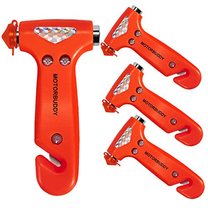 MOTORBUDDY 4-Pack Car Safety Hammer, Auto Emergency Escape Hammer with Window Breaker and Seat Belt Cutter, Striking Red Emergency Escape Tool for Car Accidents - color: Orange Red
