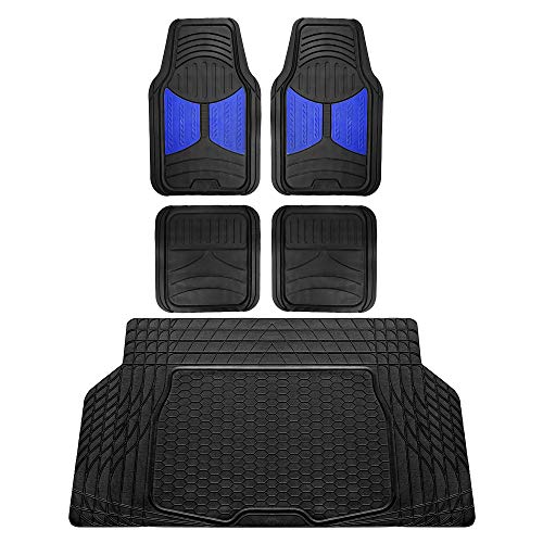 FH Group Monster Eye Full Set Rubber Floor Mats w. Trimmable Vinyl Trunk Liner/Cargo Mat Black- Fit Most Car, Truck, SUV, or Van (Blue/Black) F11313- F16403 - color: Indigo, style: Floor Mat + Cargo Mat Set