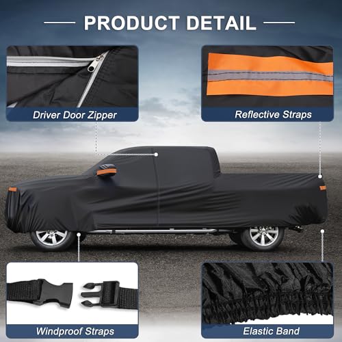 X AUTOHAUX Car Cover Outdoor Waterproof Sun Rain Snow Hail Protection with Left Side Door Zipper 210D-PU for Ford for Ranger