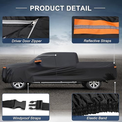 X AUTOHAUX Car Cover Outdoor Waterproof Sun Rain Snow Hail Protection with Left Side Door Zipper 210D-PU for Ford for Ranger