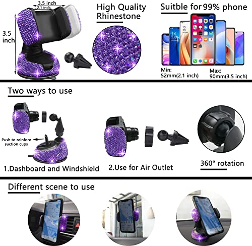 NBTEPEM 27 PCs Purple Violet Bling Car Accessories Set for Women, Steering Wheel Covers Universal Fit 15 Inch, Bling License Plate Frame, Bling Phone Holder, Bling Car Coasters - color: Purple Violet Diamond