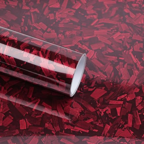 Lypumso Red Forged Carbon Fiber Vinyl Wrap, High Gloss Car Wrap Vinyl Roll, Auto DIY Decal Film Sheet with Air Release Technology, Self-Adhesive Car Wrapping 1ft x 5ft - color: High Gloss Red, size: 1ft x 5ft