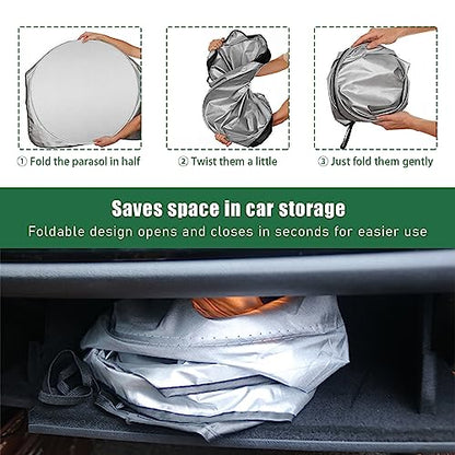Kewucn Car Windshield Sun Shade with Storage Pouch, Foldable Reflector Automotive Front Window Sunshade Cover, UV Rays and Sun Heat Protection, Suitable for Most Car, Truck, SUV (M-59''×27.56'') - size: M-59''×27.56''