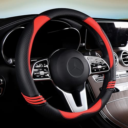 Iwantit® Premium Grip Steering Wheel Cover with Anti-Slip Rubber Ring, Made of Carbon Fiber & Breathable PU Leather, Universal Fit for 14.5-15 Inch Car and SUV (Passion Red) - color: 003-Passion Red