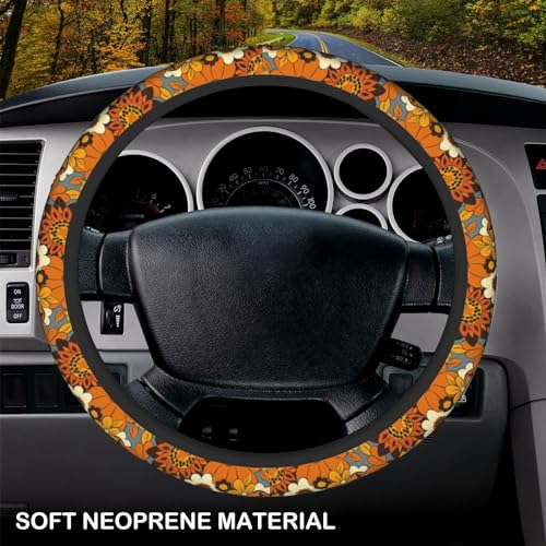 Bohemian Flowers Elastic Steering Wheel Cover, Non-Slip Breathable Neoprene Steering Wheel Covers, Women Car Accessories, Universal 15 Inch Fit Auto, Suvs, Truck - color: Bohemian Flowers