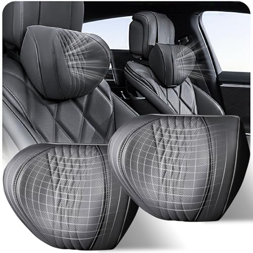 Car Neck Pillow 2-Pack - Premium Memory Foam Headrest with Soft Nappa Leather Feel, Ergonomic Support for Long Drives, Fits Most Vehicles (2, Black) - color: Black