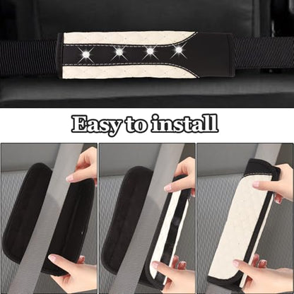 Hovom 2PCS Bling Car Seat Belt Cover Pad, Leather Seatbelt Covers for Cars, Soft Safety Seatbelt Shoulder Strap Covers, Rhinestone Auto Seat Belt Protector Cushion for Women Girls (White) - color: White