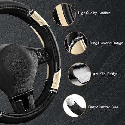 Road Comforts Leather Steering Wheel Cover - Made with PVC Leather - Anti-Slip, Universal Fit 14 1/2 inches to 15 inches - Milky White - color: Milky White