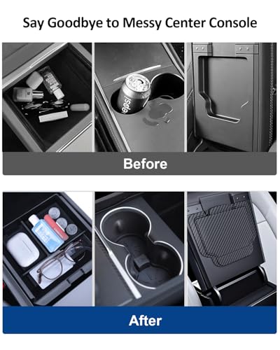 for Tesla Center Console Organizer Model Y Juniper Model 3 Highland Accessories 2025 2026 Upgrade Refreshed Car Organizer Storage Tray Hidden Storage Box Cup Holder Armrest Lower Tray 6PCS - size: Juniper & Highland (Style 4)