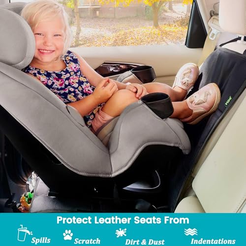 PIDO Car Seat Protector, 2 Pack Seat Protector Under Baby Car Seat with Thick Padding and Non-Slip Back, Waterproof Carseat Protection Cover Pad for Vehicle Leather Upholstery, Black - color: Black