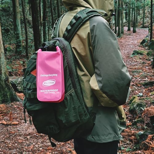 Boat First Aid Kit Waterproof, WELL-STRONG Marine Emergency Kit with Roll Top Dry Bag for Boating Fishing Kayaking – Water-Resistant Contents for Camping & Beach（Pink） - color: Ws011-pink