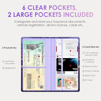 Car Registration and Insurance Holder，Colour Patterns Men Women Car License Document Registration and Insurance Card Holder - color: Purple Marble