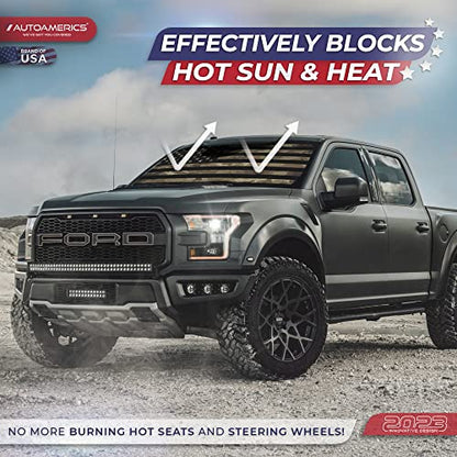 Autoamerics 1-Piece Windshield Sun Shade Dark Camo American Flag USA Design - Foldable Car Front Window Sunshade for Most Sedans SUV Truck - Blocks Max UV Rays and Keeps Your Vehicle Cool - Large - color: USA DARK CAMO FLAG, size: LARGE = 64 x 33.5 inches