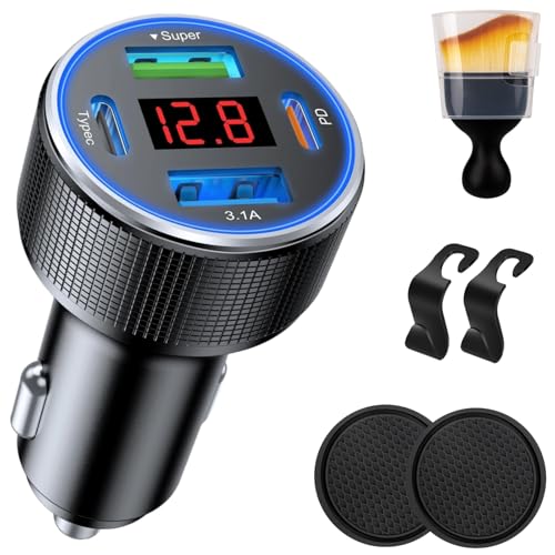 131W Car Charger Super Fast Charging Cigarette Lighter USB Phone Accessories Charger Voltmeter Adapter with QC USB c Type c PD Universal Quick Charge Multi 4 Port for 12-24v Car Cigarette Lighter Plug - color: USB 66W Super Fast Charging + PD 30W Fast Cha