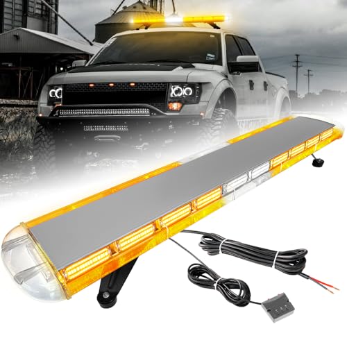 ASPL 46 inch 220 LED Rooftop Low Profile Strobe Light Bar Emergency Warning Beacon Car Hazard Flashing Construction Roof Lights Bars for Trucks Tow Automotive Construction Vehicle (Amber/White/Amber - color: Amber/White/Amber