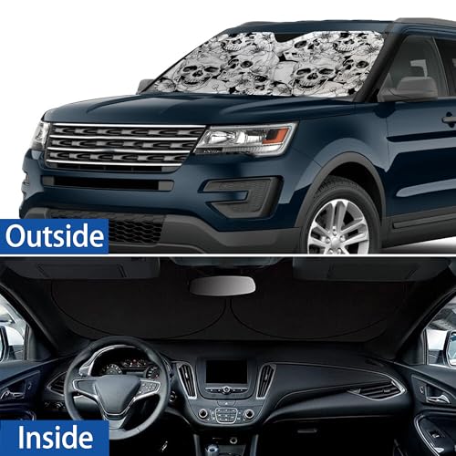Gothic Skull Windshield Sunshade for Car SUV Truck Foldable Uv Ray Reflector Front Window Sun Shade Visor Shield Cover -59" X 31" - color: Gothic Skull