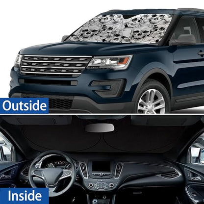 Gothic Skull Windshield Sunshade for Car SUV Truck Foldable Uv Ray Reflector Front Window Sun Shade Visor Shield Cover -59" X 31" - color: Gothic Skull