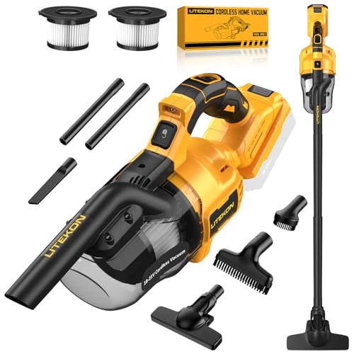 LITEKON Cordless Vacuum Compatible with 𝗗𝗘-𝗪𝗔𝗟𝗧 20V Max Battery (No Battery), Handheld Battery Powered Vacuum Cleaner for Wood Floor, Carpet, Car Cleaning, 125AW (Tool Only) - color: Yellow