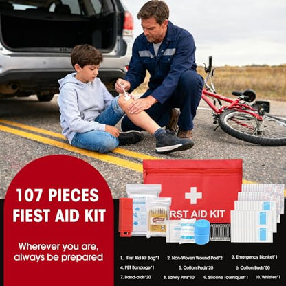 Roadside Car Emergency Kit, Winter Car Safety Kit with 10FT Jumper Cables, Tow Strap, Tool Kit, Reflective Warning Triangle, Road Trip Essentials, for New Drivers, Teens - color: Red, size: Essential Kit + Repair Tool Set