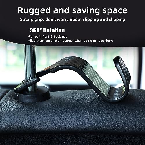 Car Seat Headrest Hooks Vehicle Storage Organizer for Purses Handbags Groceries Coats – Holds 55 lbs 360° Rotating Checkered Pattern Design 4 Pack (Black Checkered) - color: Black Checkered